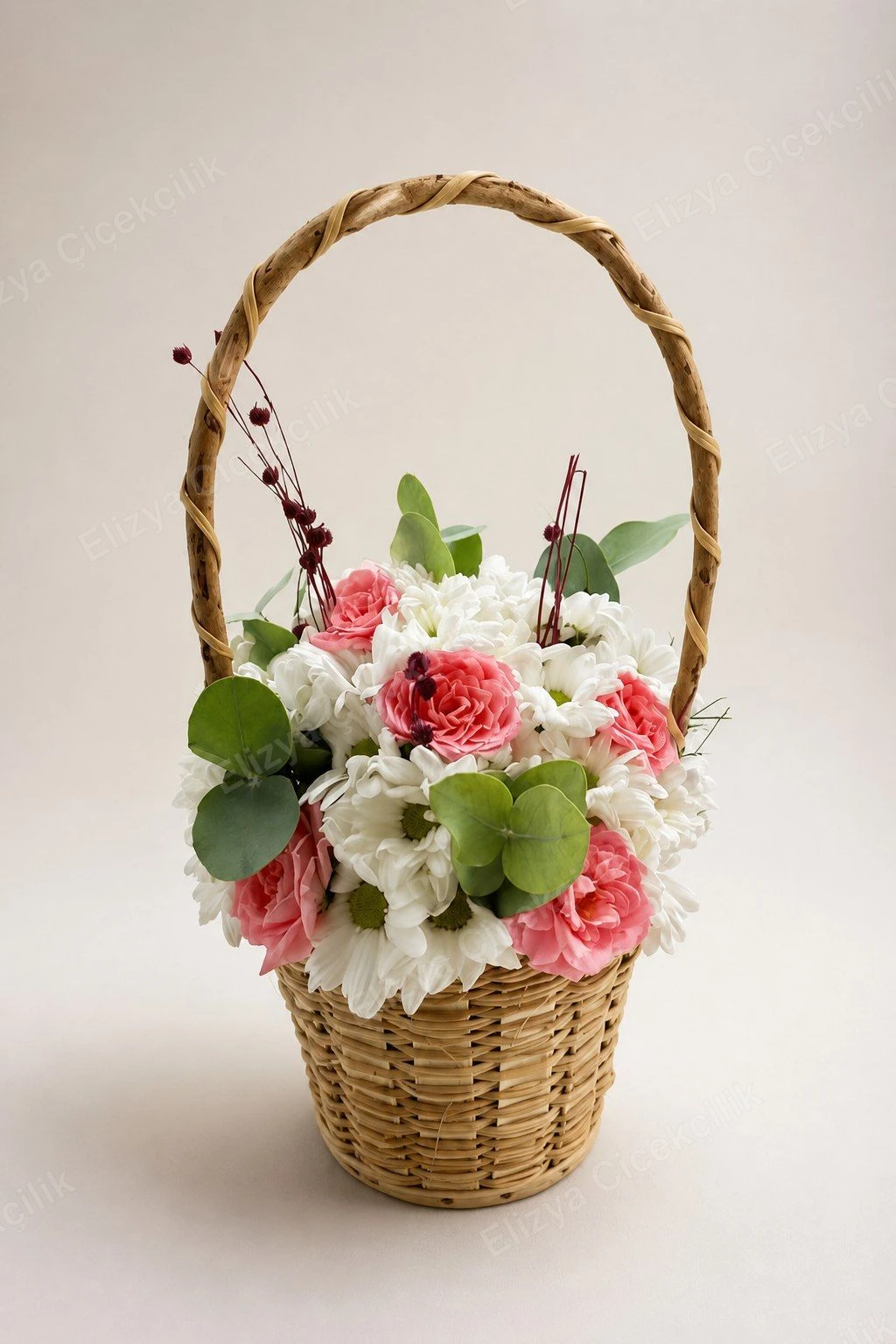 Blush Basket Charm — Pembe Gül & Papatya Sepet Aranjmanı — görsel 4