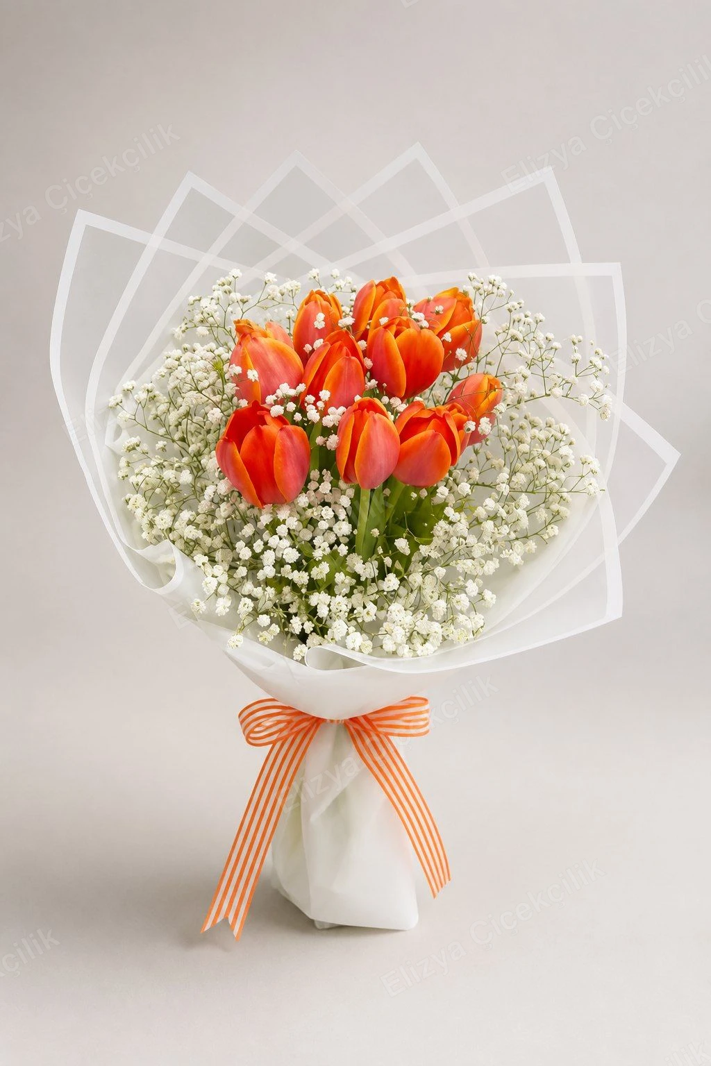 Coral Flame — Turuncu Lale Buketi (10 Lale, Cipso ile) — görsel 6