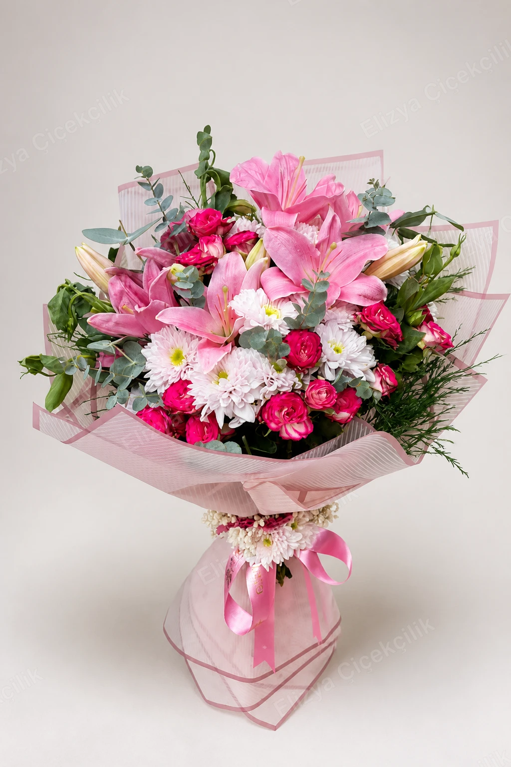 Pink Majesty — Pembe Lilyum & Fuşya Gül Lüks Buketi — görsel 3