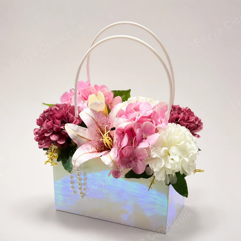Pearl Charm — Pembe & Bordo Ortanca Çanta Aranjman