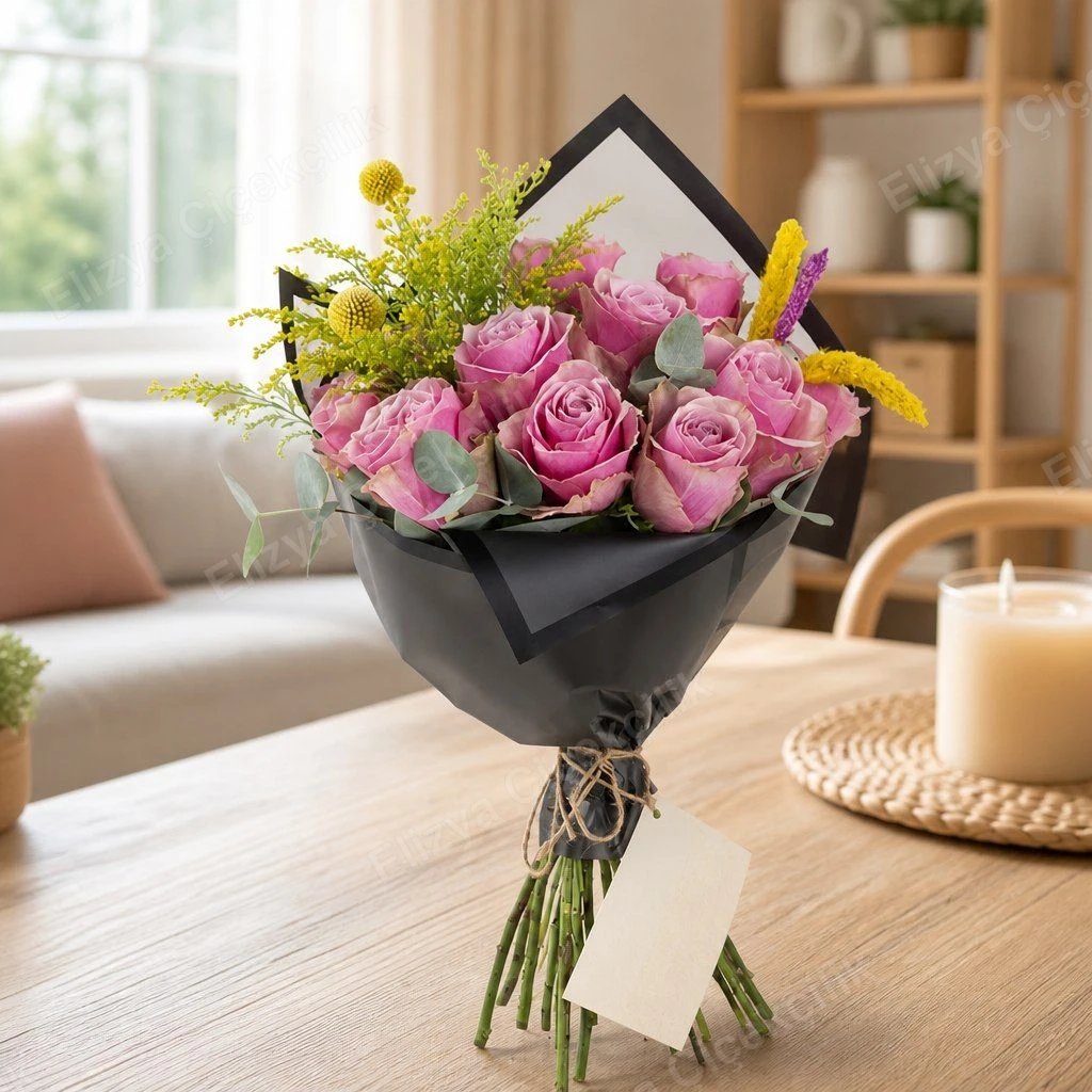 Blush Rose Charm — 15 Athena Pembe Gül Buketi — görsel 2