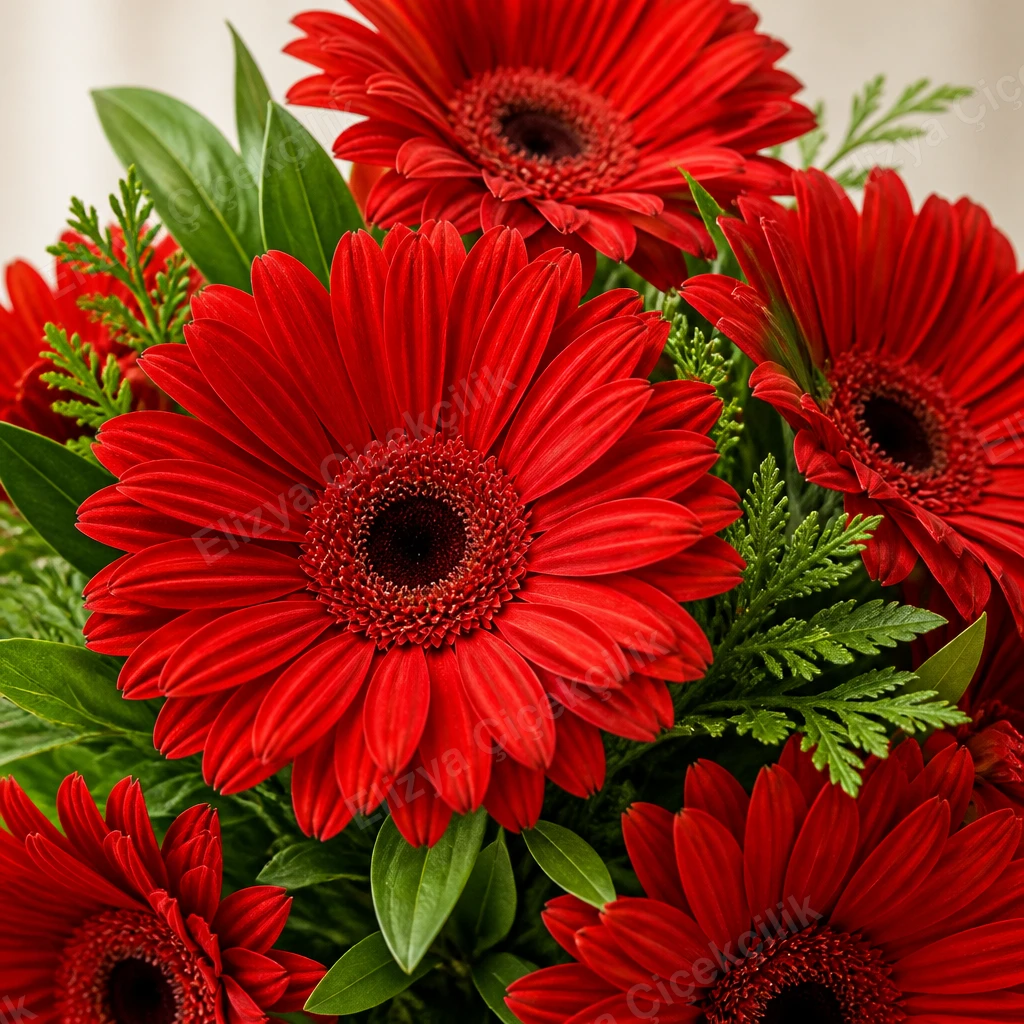 Crimson Honor — Ayaklı Kırmızı Gerbera Çelengi — görsel 3