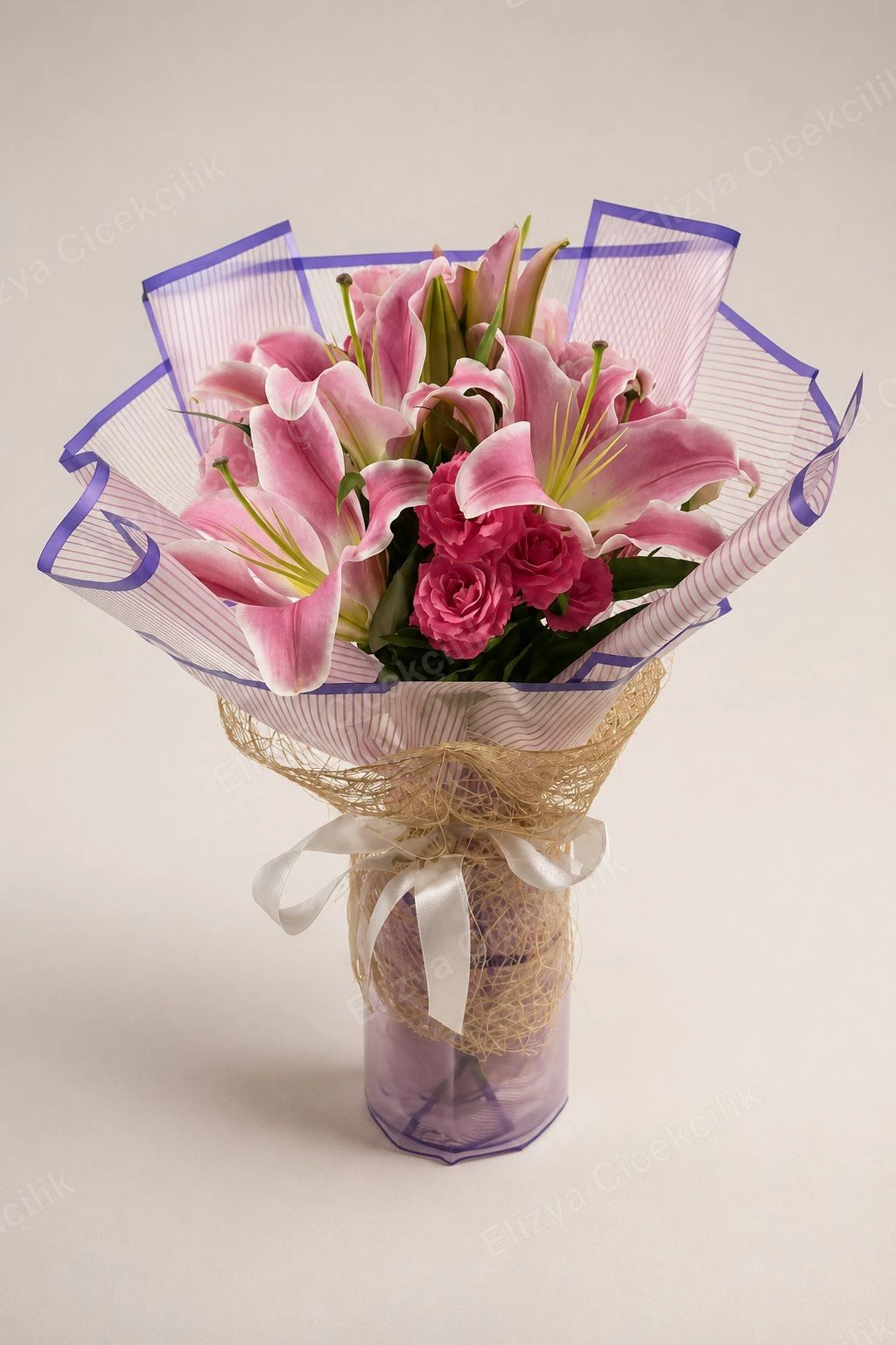 Blush Serenade — Pembe Lilyum & Fuşya Lisyantus Buketi — görsel 3