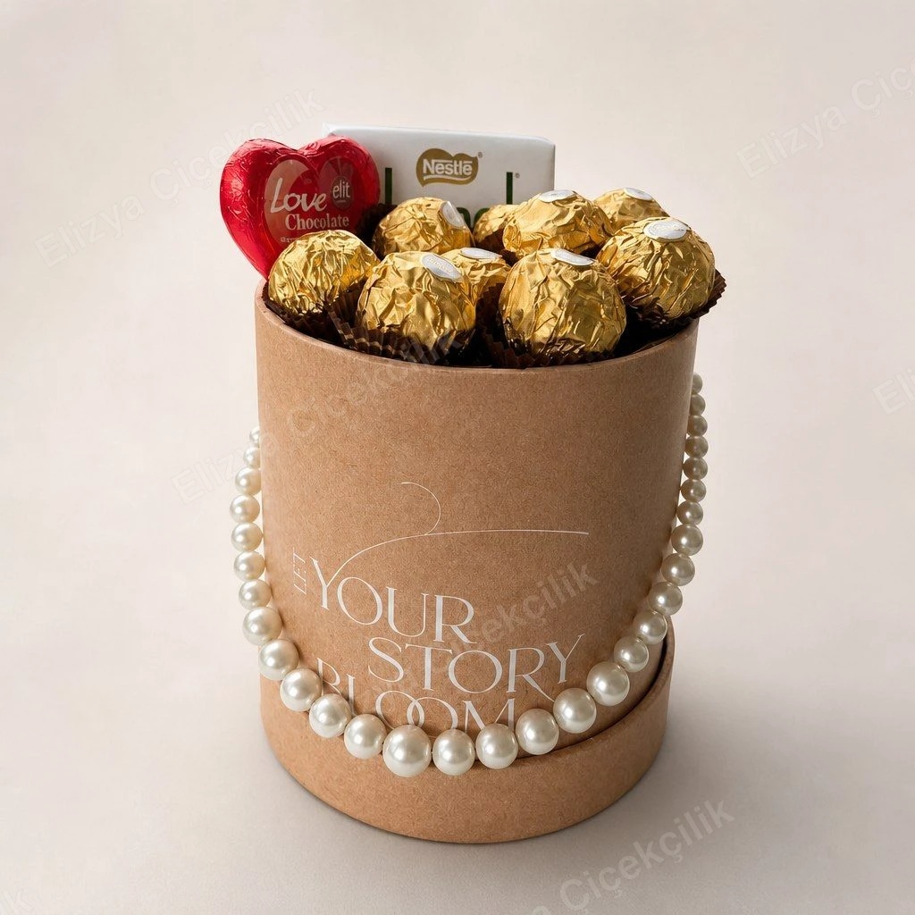 Golden Delight — Ferrero & Love Çikolata Kutusu - İnci Detaylı — görsel 2