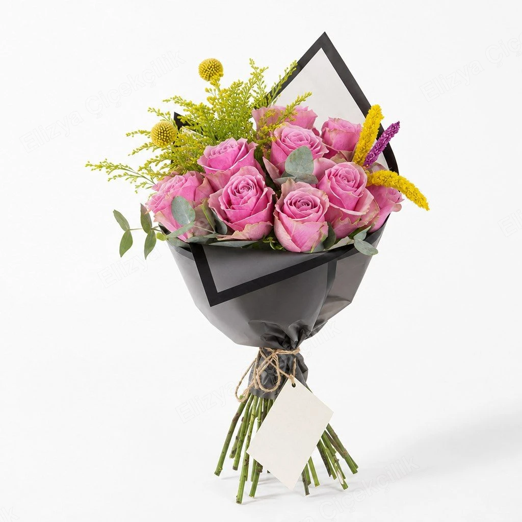 Blush Rose Charm — 15 Athena Pembe Gül Buketi