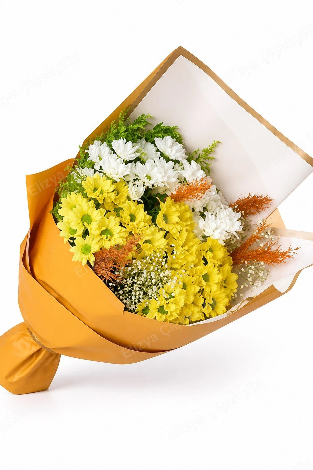 Sunny Meadow — Sarı-Beyaz Papatya Buketi — Hardal Sarısı Ambalaj — görsel 2