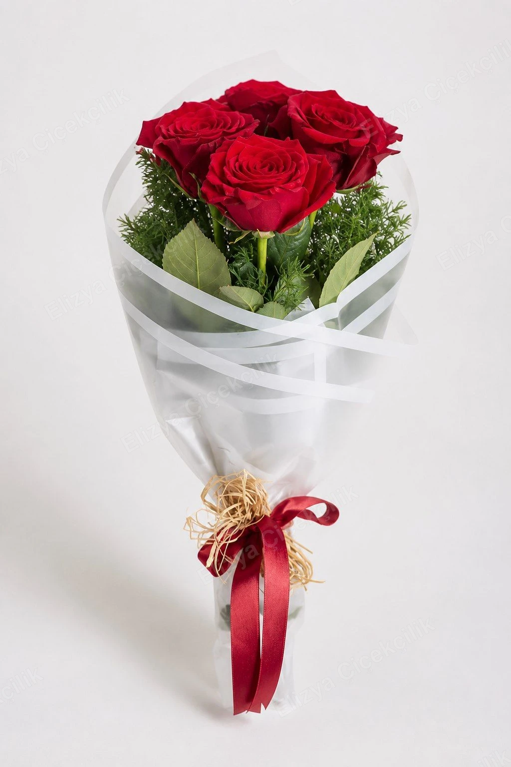 Ruby Kiss — 5 Kırmızı Gül El Buketi (Şeffaf Ambalajlı) — görsel 2