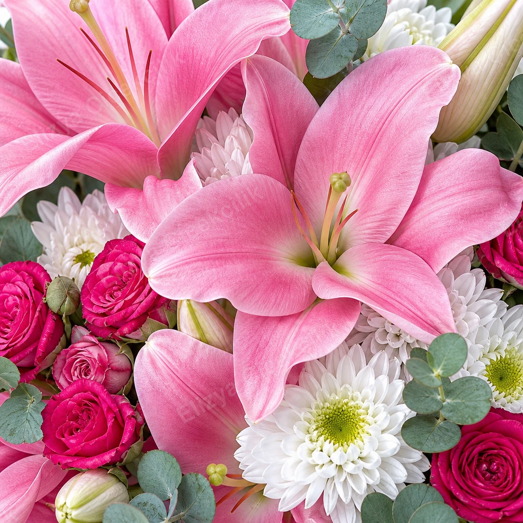 Pink Majesty — Pembe Lilyum & Fuşya Gül Lüks Buketi — görsel 5