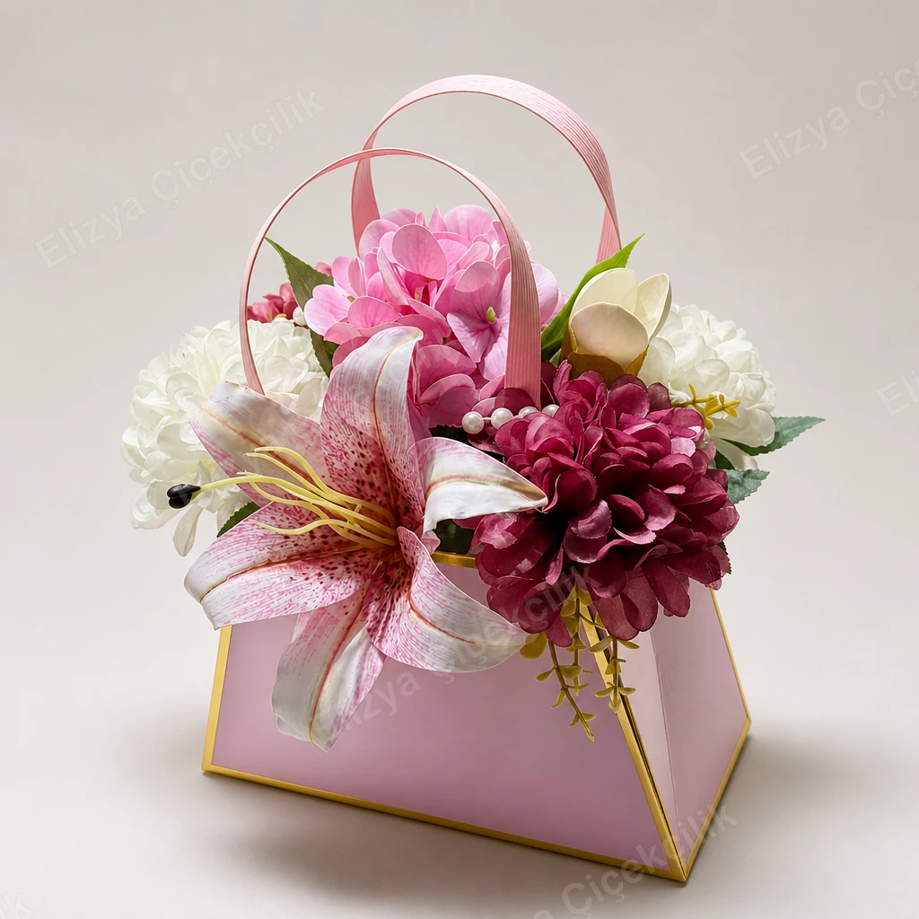 Rosé Charm — Pembe Ortanca & Lilyum Çanta Aranjman