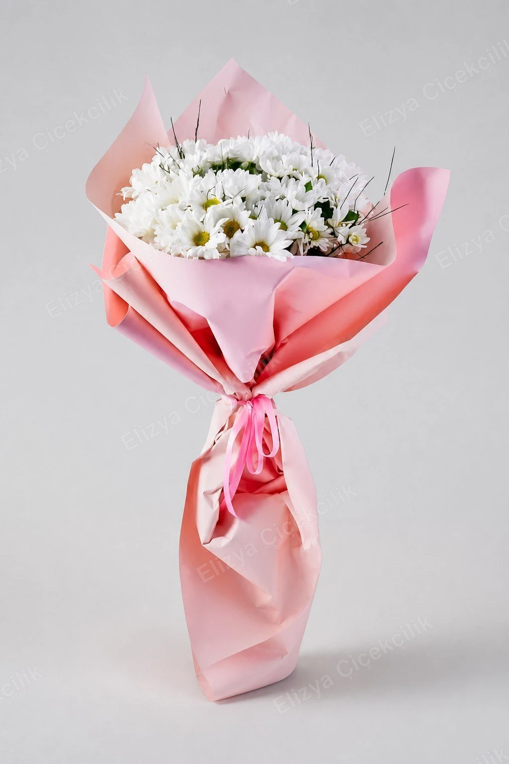 Pure Daisy Delight — Beyaz Papatya Buketi — Pembe Folyo Zarafeti — görsel 2