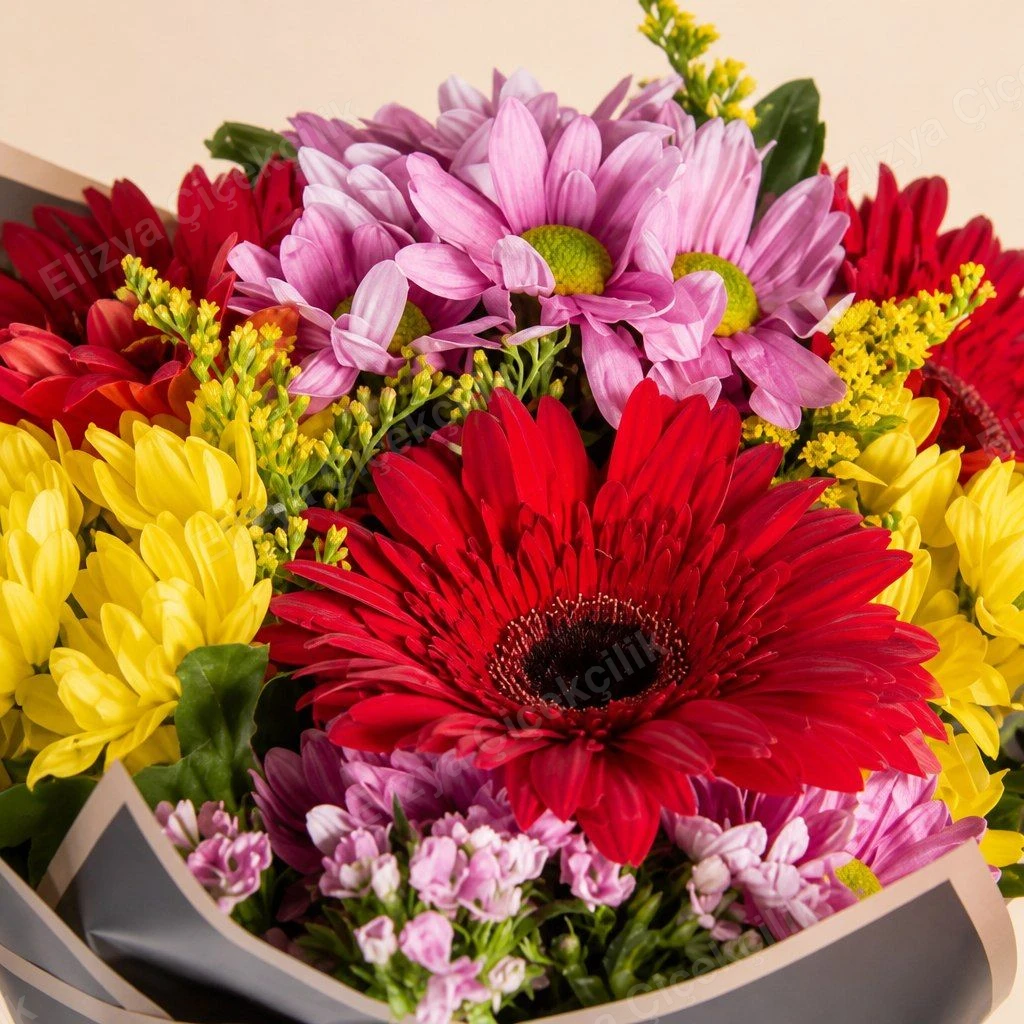 Rengarenk Gerbera ve Krizantem Buketi — görsel 2