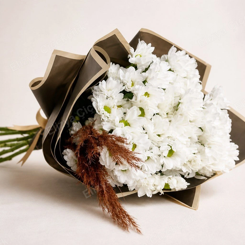 Pure Daisy — Beyaz Papatya Buketi (Naturel Ambalajlı) — görsel 2