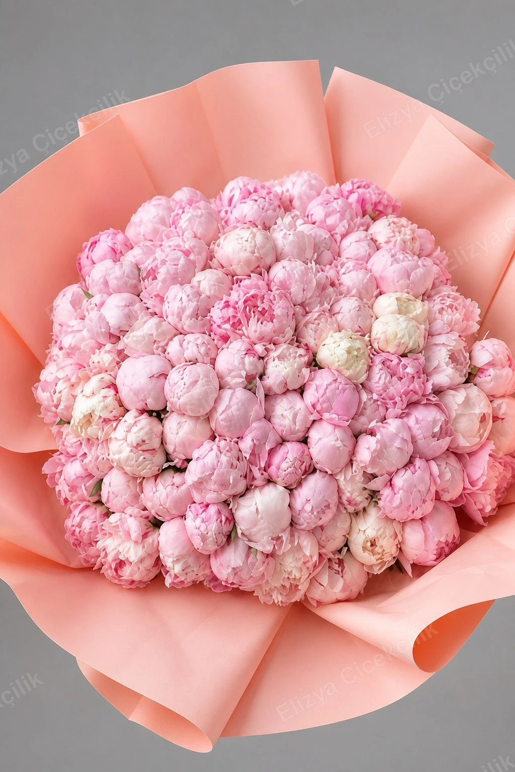 Hundred & One Peonies — 101 Pembe Şakayık Buketi - Somon Kraft Ambalajlı — görsel 2