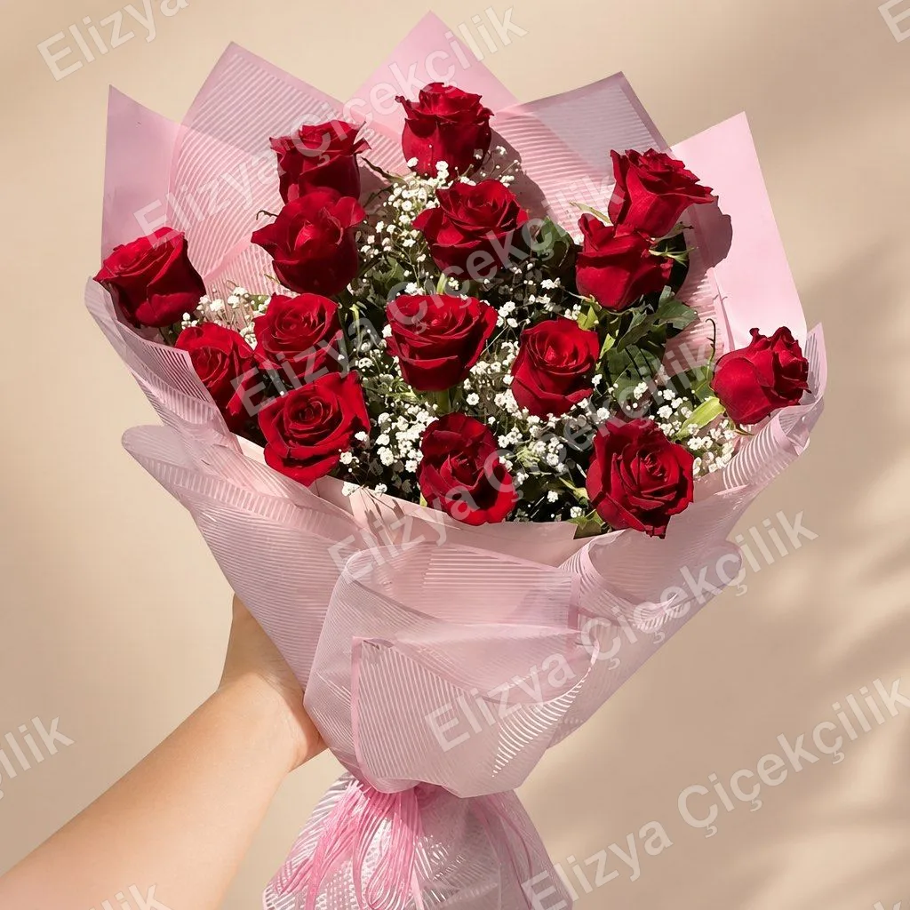 Crimson Devotion — Kırmızı Gül ve Cipsofilyalı Aşk Buketi