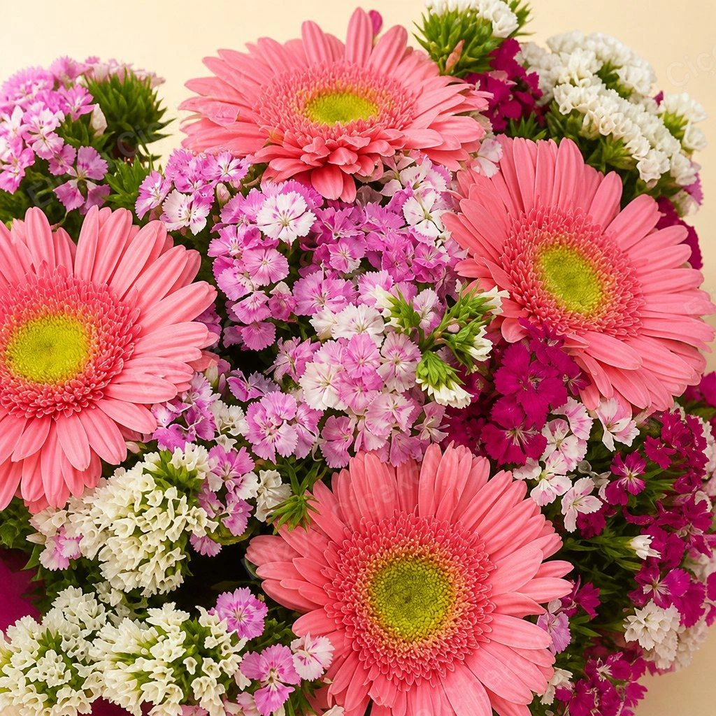 Pembe Gerbera ve Kır Çiçeği Buketi — görsel 2