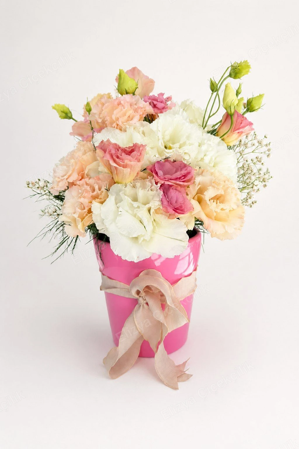 Pastel Whisper — Pastel Lizyantus Aranjmanı — Pembe Tasarım Saksıda — görsel 2