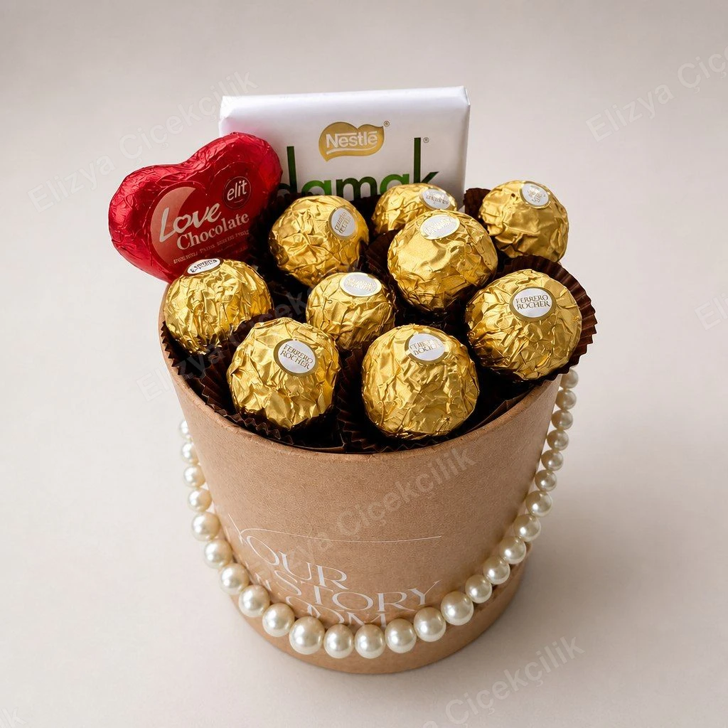 Golden Delight — Ferrero & Love Çikolata Kutusu - İnci Detaylı — görsel 3