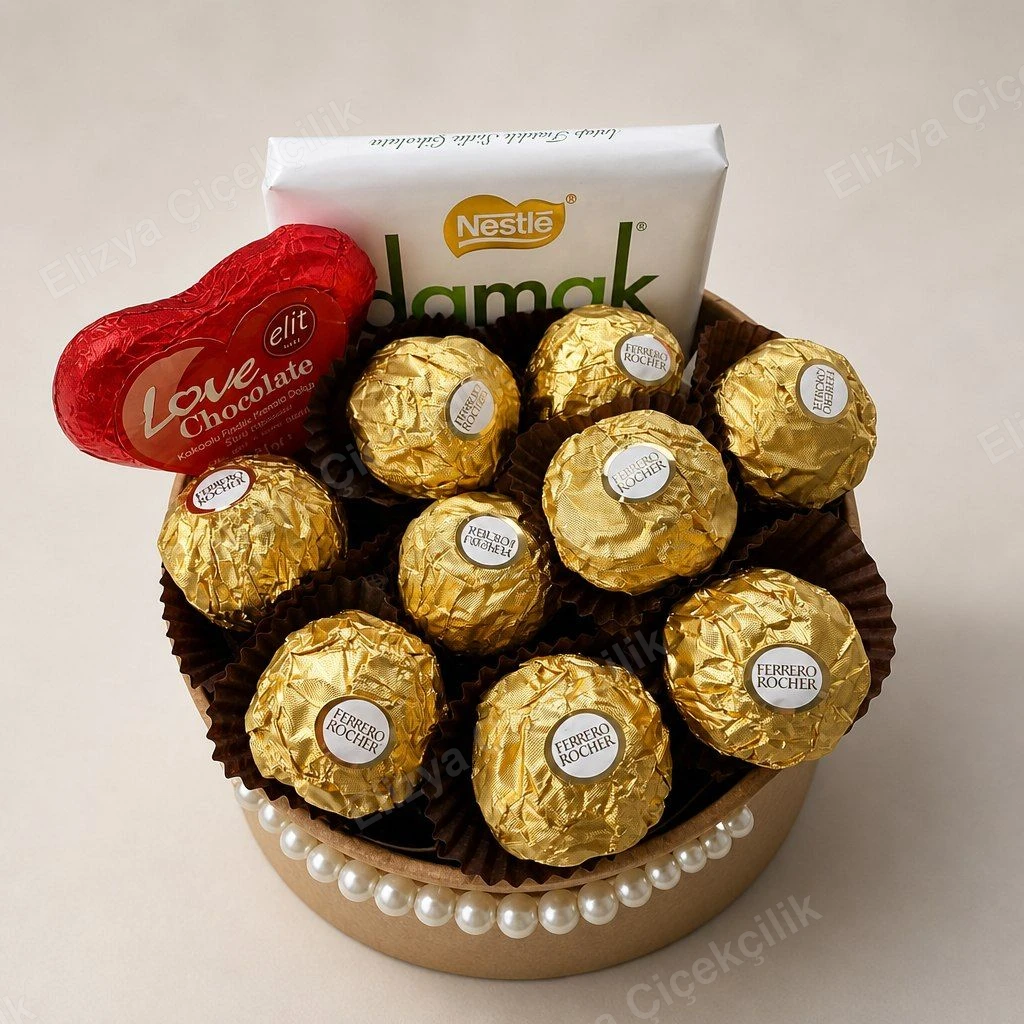 Golden Delight — Ferrero & Love Çikolata Kutusu - İnci Detaylı